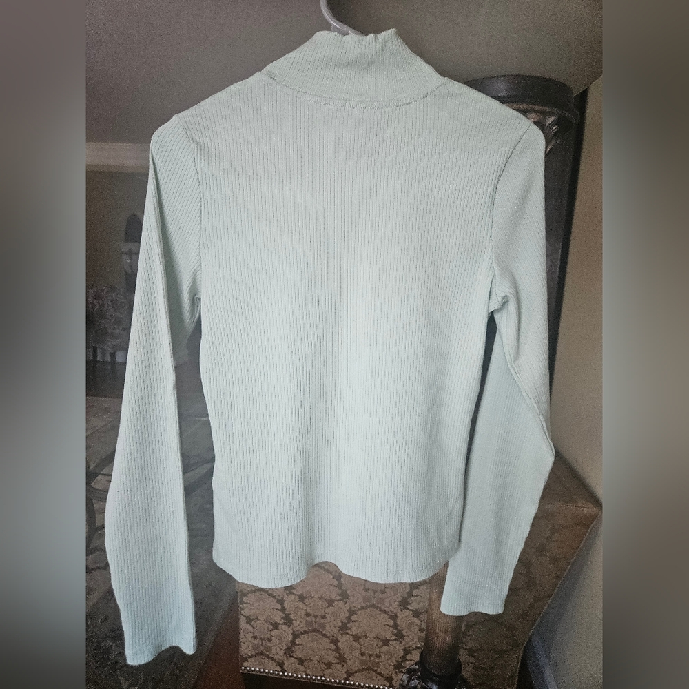 Maeve By Anthropologie Light Green/Sea Blue Long Sleeve Mock Neck Top - Picture 3 of 11